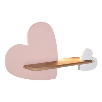 Lámpara de pared infantil LED con estante HEART LED/5W/230V rosa/blanco/madera,