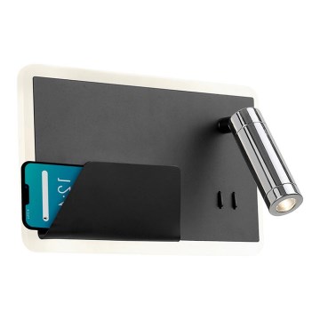 Lámpara de pared LED BOARD LED/7,8W/230V + LED/3W negra/cromo brillante