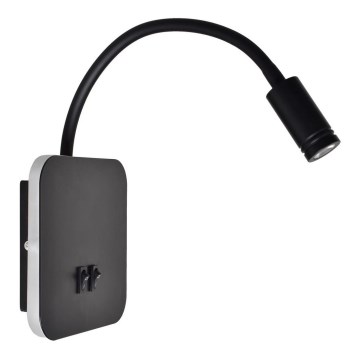 Lámpara de pared LED flexible BASE LED/8W+LED/2W/230V negro/plateado