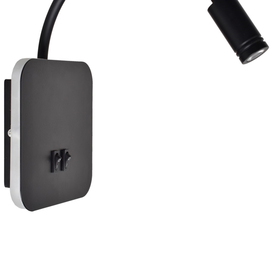 Lámpara de pared LED flexible BASE LED/8W+LED/2W/230V negro/plateado