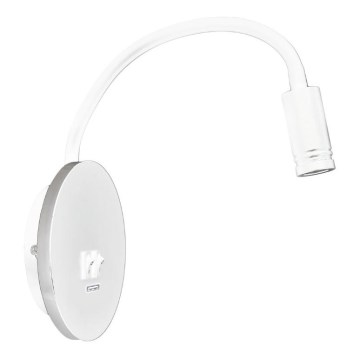 Lámpara de pared LED flexible con puerto USB BASE LED/8W+LED/2W/230V blanca/plateada