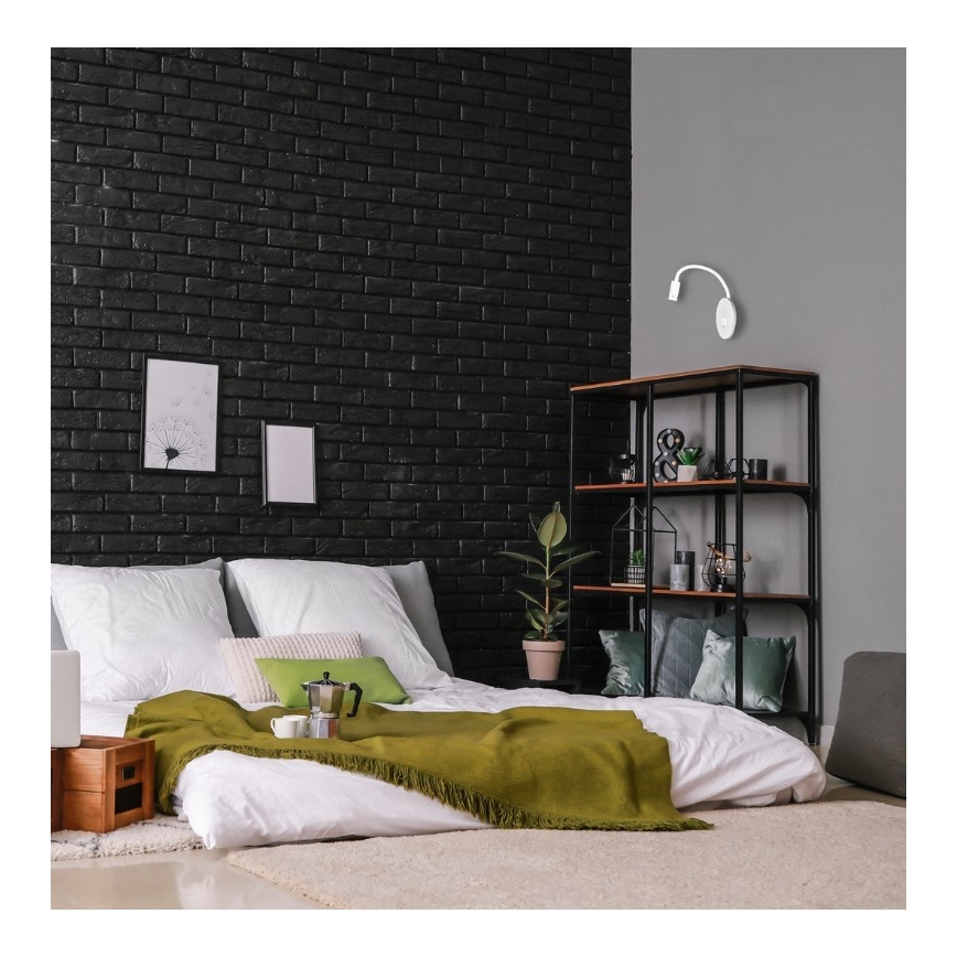 Lámpara de pared LED flexible con puerto USB BASE LED/8W+LED/2W/230V blanca/plateada