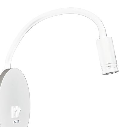 Lámpara de pared LED flexible con puerto USB BASE LED/8W+LED/2W/230V blanca/plateada