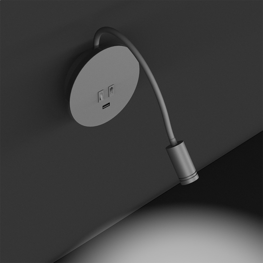 Lámpara de pared LED flexible con puerto USB BASE LED/8W+LED/2W/230V blanca/plateada