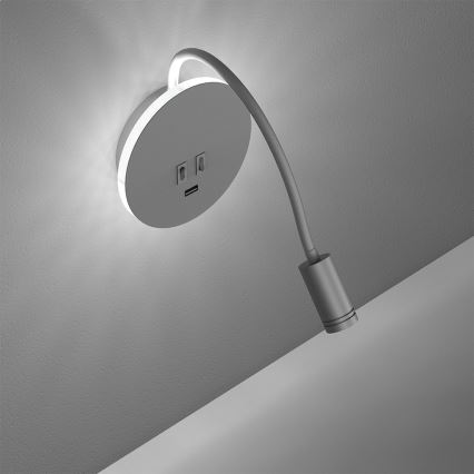Lámpara de pared LED flexible con puerto USB BASE LED/8W+LED/2W/230V blanca/plateada