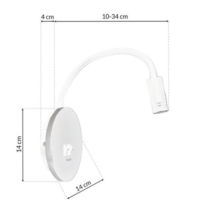 Lámpara de pared LED flexible con puerto USB BASE LED/8W+LED/2W/230V blanca/plateada
