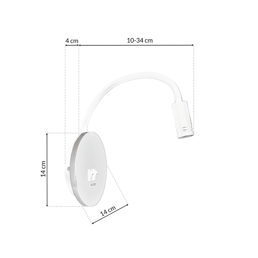 Lámpara de pared LED flexible con puerto USB BASE LED/8W+LED/2W/230V blanca/plateada