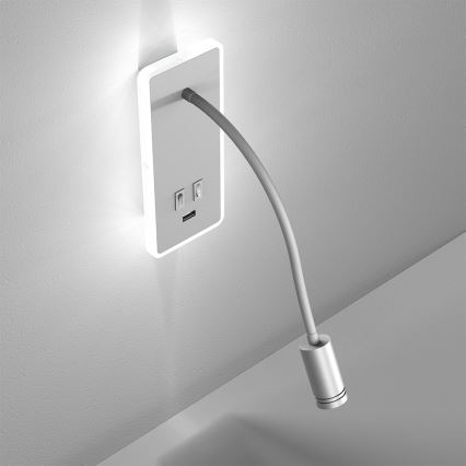 Lámpara de pared LED flexible con USB BASE LED/8W+LED/2W/230V blanca