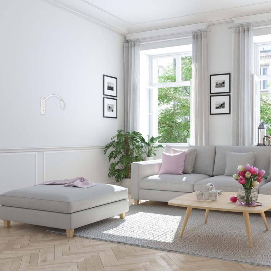 Lámpara de pared LED flexible con USB BASE LED/8W+LED/2W/230V blanca