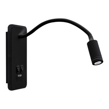 Lámpara de pared LED flexible con USB BASE LED/8W+LED/2W/230V negra