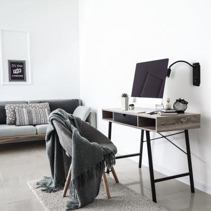 Lámpara de pared LED flexible con USB BASE LED/8W+LED/2W/230V negra