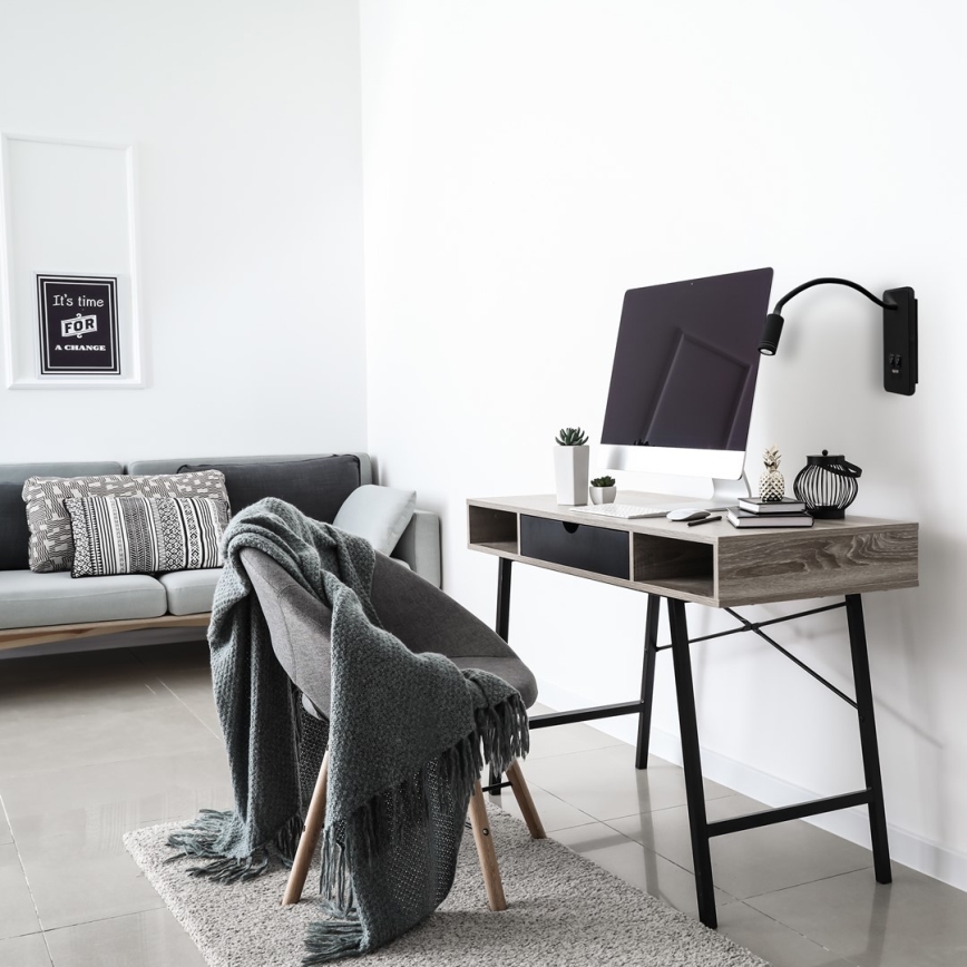 Lámpara de pared LED flexible con USB BASE LED/8W+LED/2W/230V negra