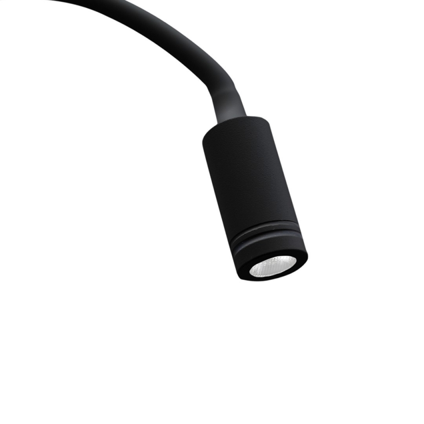 Lámpara de pared LED flexible con USB BASE LED/8W+LED/2W/230V negra