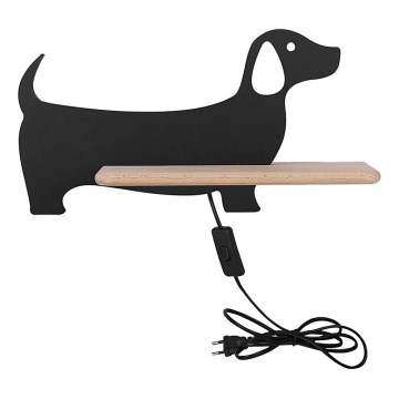 Lámpara de pared LED infantil con estante DOG LED/5W/230V negro/madera,