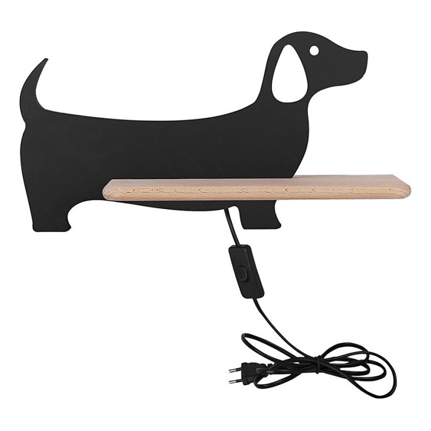 Lámpara de pared LED infantil con estante DOG LED/5W/230V negro/madera,
