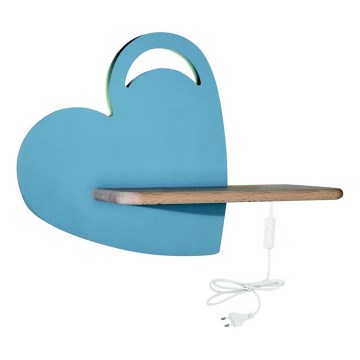 Lámpara de pared LED infantil con estante HEART LED/5W/230V azul/madera,