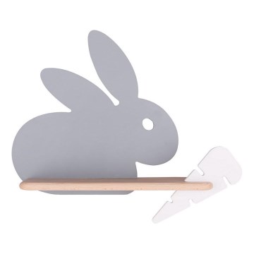 Lámpara de pared LED infantil con estante RABBIT LED/4W/230V gris/blanco/madera,