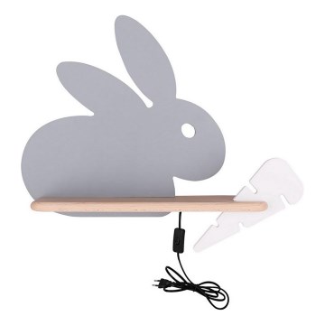Lámpara de pared LED infantil con estante RABBIT LED/4W/230V gris/blanco/madera,
