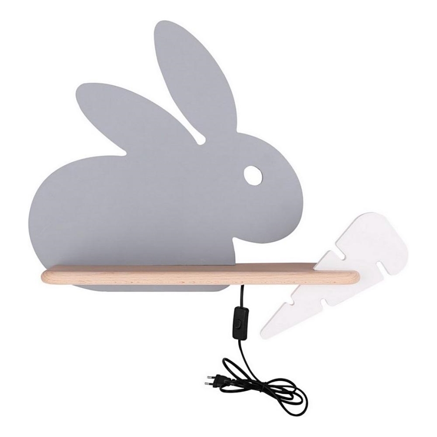 Lámpara de pared LED infantil con estante RABBIT LED/4W/230V gris/blanco/madera,