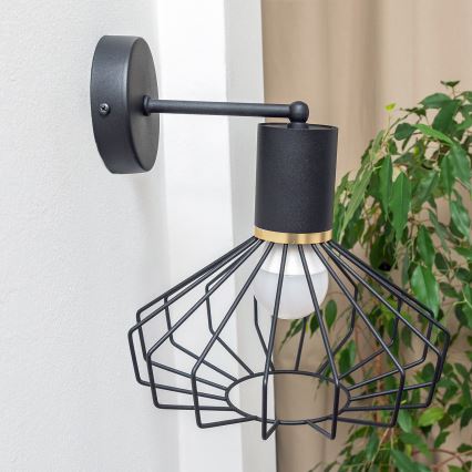 Lámpara de pared SOLANO 1xE27/15W/230V negra/dorada