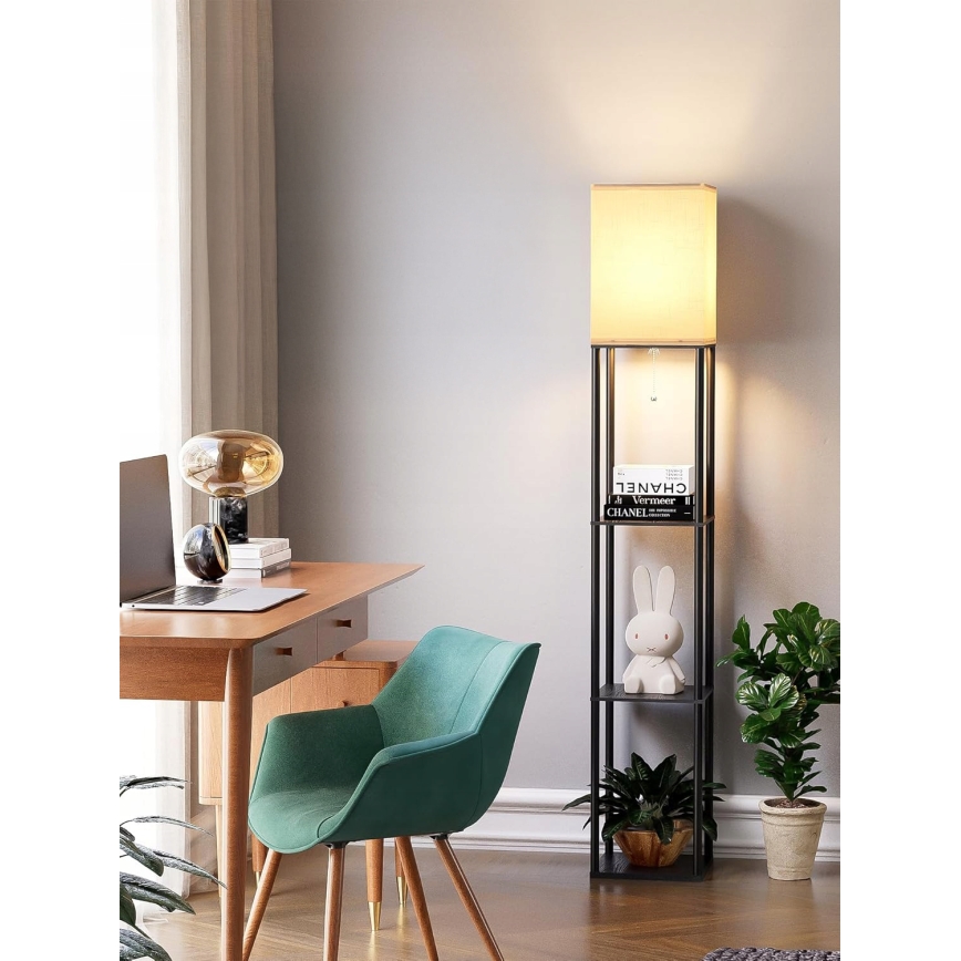 Lámpara de pie con estantes 1xE27/40W/230V negra/blanca