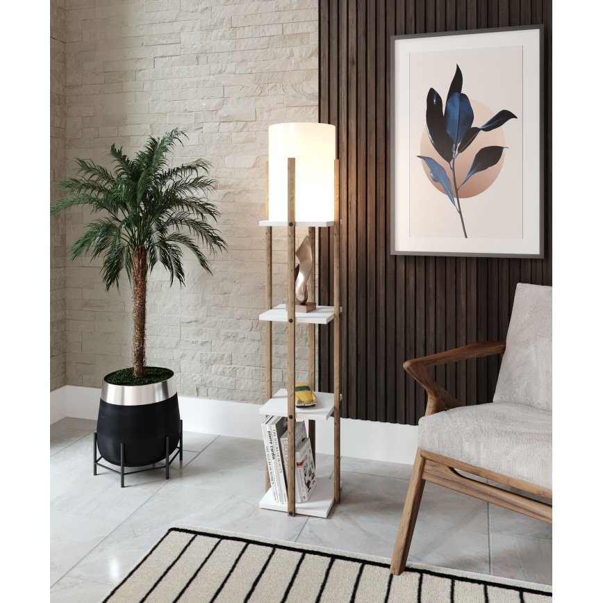 Lámpara de pie con estantes NORA 1xE27/40W/230V marrón/blanco