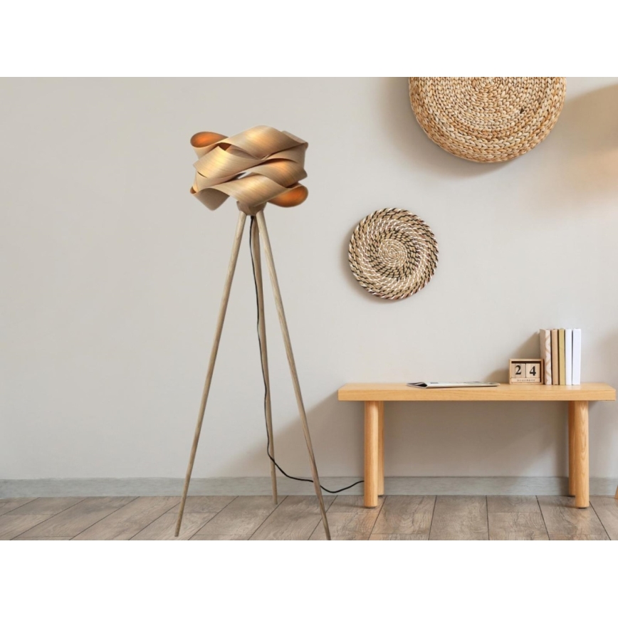 Lámpara de pie de madera 1xE27/60W/230V madera maciza/chapa/fresno