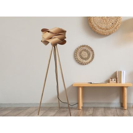 Lámpara de pie de madera 1xE27/60W/230V madera maciza/chapa/fresno