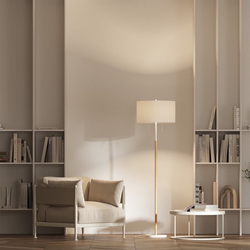 Lámpara de pie FOGO 2xE27/15W/230V blanca/beige