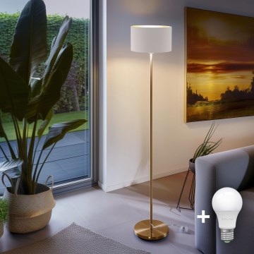 Lámpara de pie LED TUNJA 1xE27/20W/230V Ø 30 cm dorada/blanca