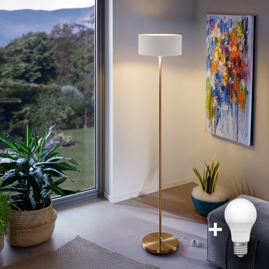 Lámpara de pie LED TUNJA 1xE27/20W/230V Ø 30 cm dorado/blanco