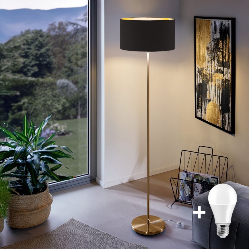 Lámpara de pie LED TUNJA 1xE27/20W/230V Ø 38 cm dorada/negra