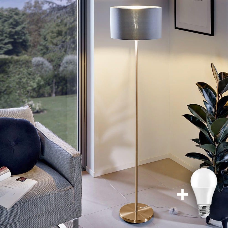 Lámpara de pie LED TUNJA 1xE27/20W/230V Ø 38 cm dorado/gris