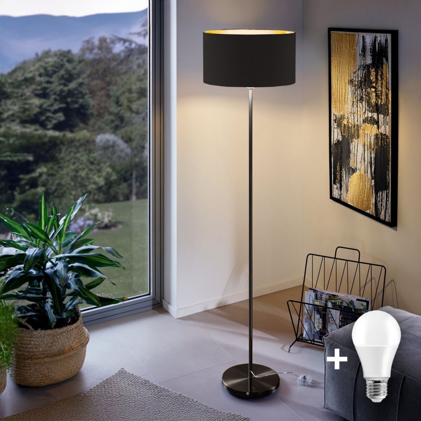 Lámpara de pie LED TUNJA 1xE27/20W/230V Ø 38 cm negra
