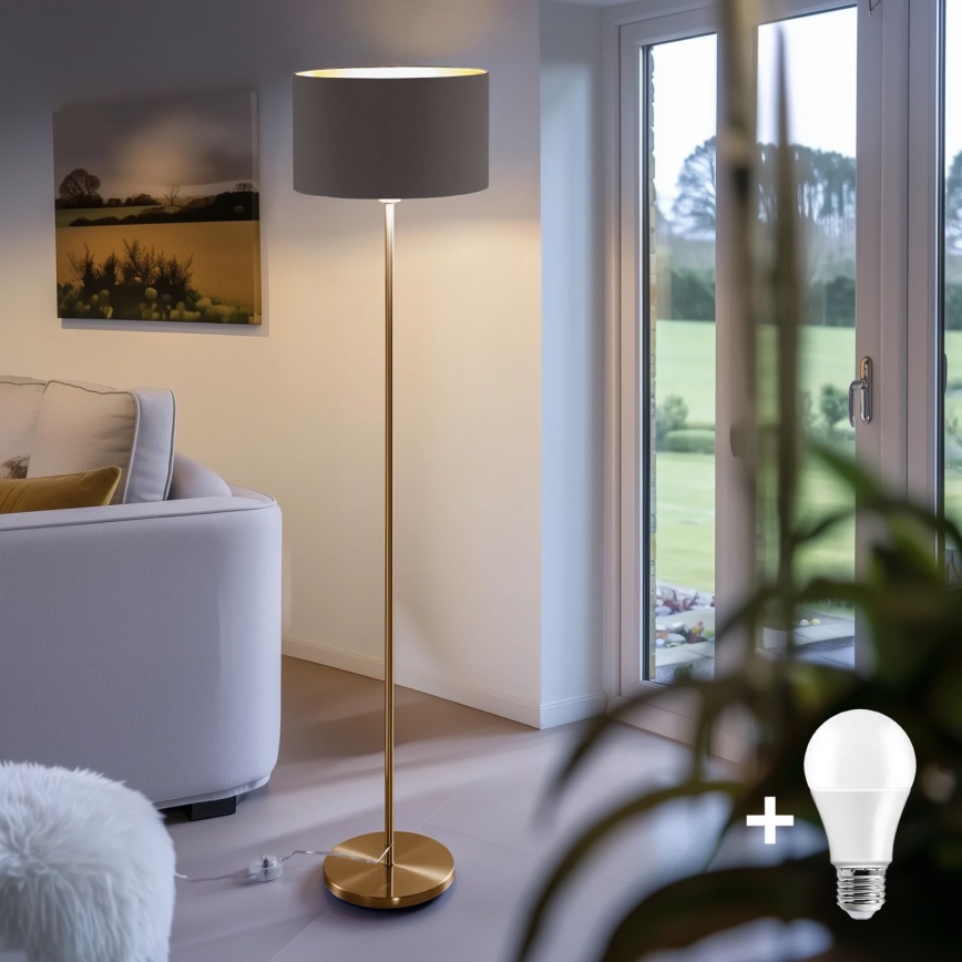 Lámpara de pie LED TUNJA 1xE27/20W/230V Ø 38 cm oro/marrón
