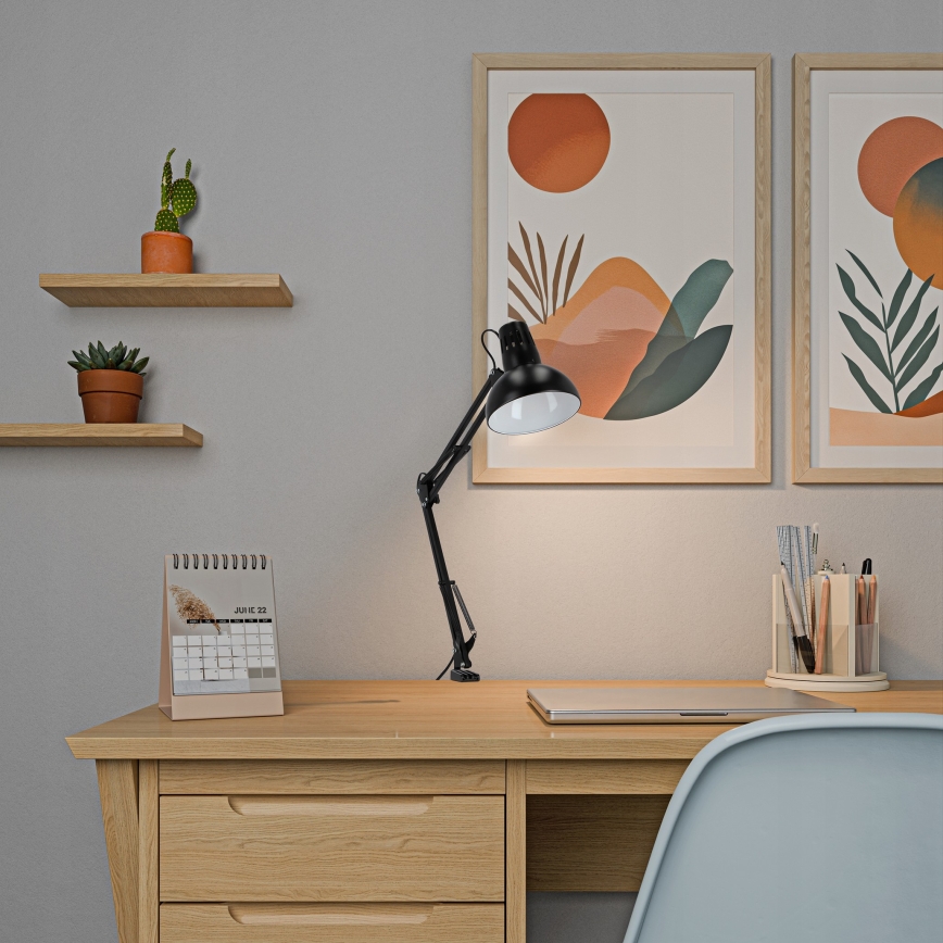 Lámpara de sobremesa con pinza 1xE27/60W/230V negra