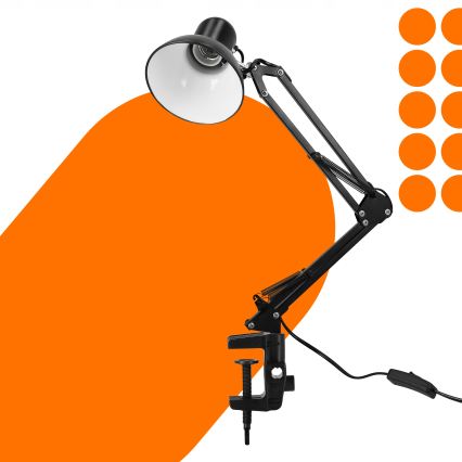 Lámpara de sobremesa con pinza 1xE27/60W/230V negra