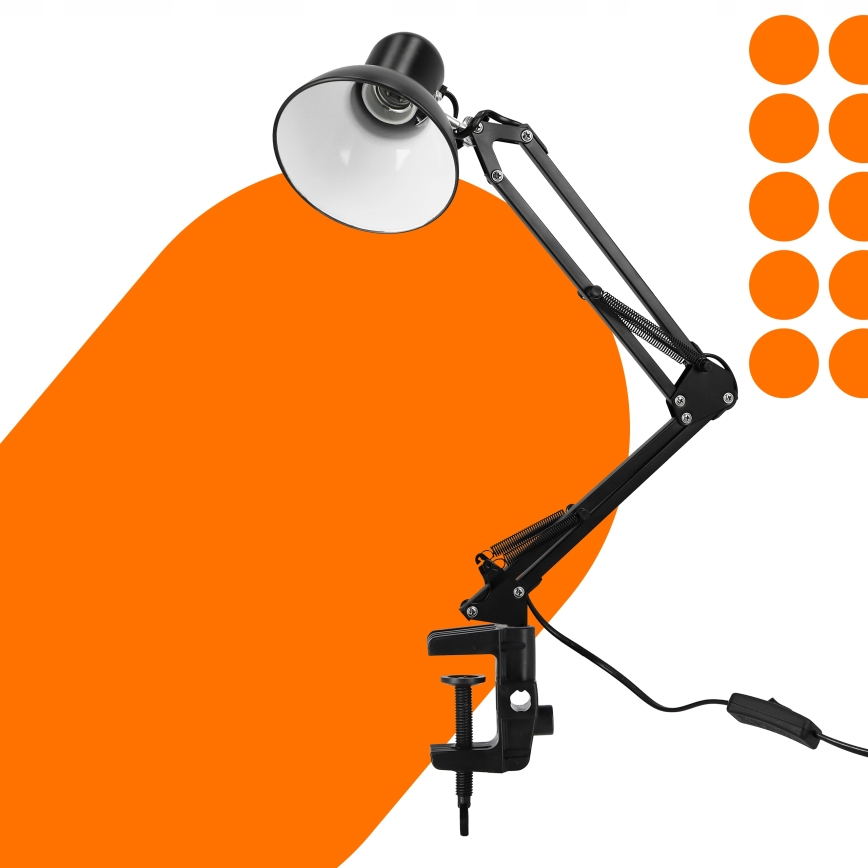 Lámpara de sobremesa con pinza 1xE27/60W/230V negra