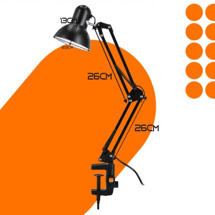Lámpara de sobremesa con pinza 1xE27/60W/230V negra