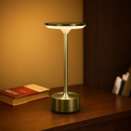 Lámpara de sobremesa LED recargable con control táctil TAVOLO LED/2,5W/5V 2400 mAh 3000-6000K dorada