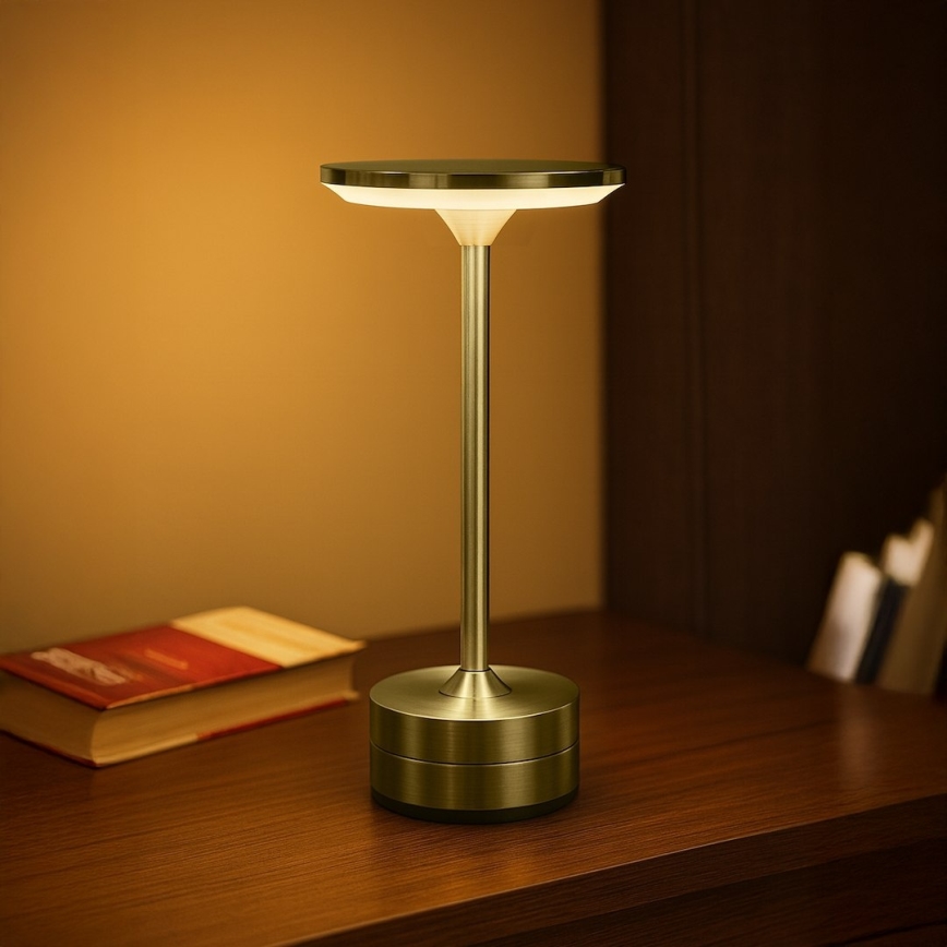 Lámpara de sobremesa LED recargable con control táctil TAVOLO LED/2,5W/5V 2400 mAh 3000-6000K dorada