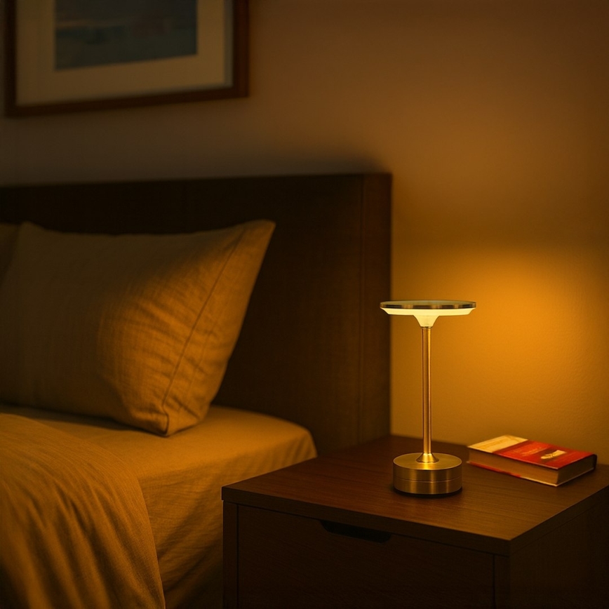 Lámpara de sobremesa LED recargable con control táctil TAVOLO LED/2,5W/5V 2400 mAh 3000-6000K dorada
