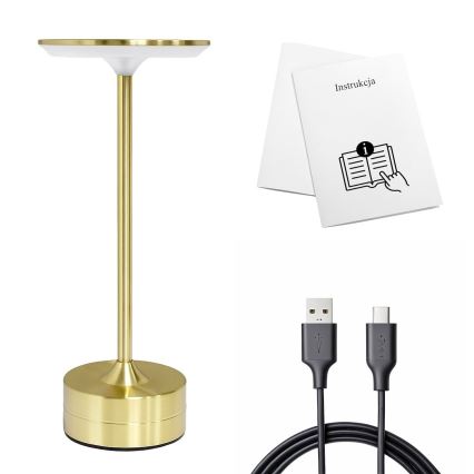 Lámpara de sobremesa LED recargable con control táctil TAVOLO LED/2,5W/5V 2400 mAh 3000-6000K dorada