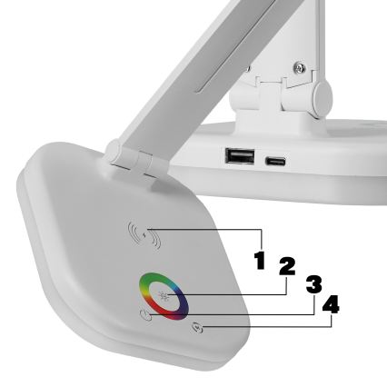Lámpara de sobremesa LED RGBW regulable con carga inalámbrica LED/7W/5V USB blanca