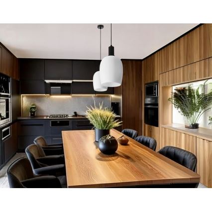 Lámpara de suspensión con cable WOLKEN 1xE27/40W/230V blanco/negro