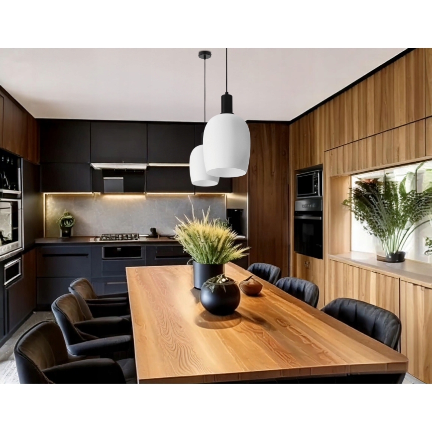 Lámpara de suspensión con cable WOLKEN 1xE27/40W/230V blanco/negro