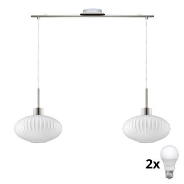 Lámpara de suspensión LED HARMA 2xE27/60W/230V cromo mate/blanco