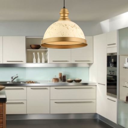 Lámpara de suspensión MONZA 1xE27/40W/230V, diámetro 29 cm, crema/bronce
