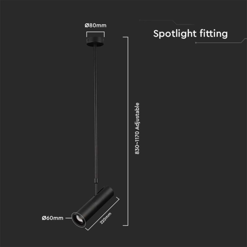 Lámpara colgante con varilla 1xGU10/35W/230V negro