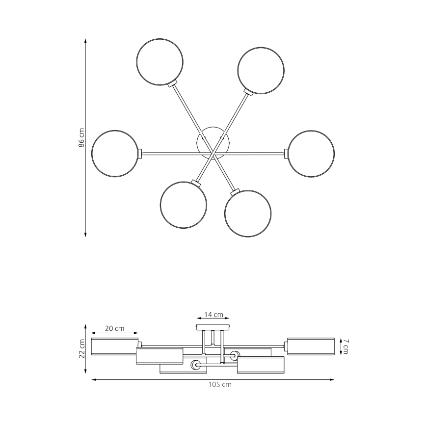 Lámpara de techo a ras MAGA 6xE14/10W/230V negra